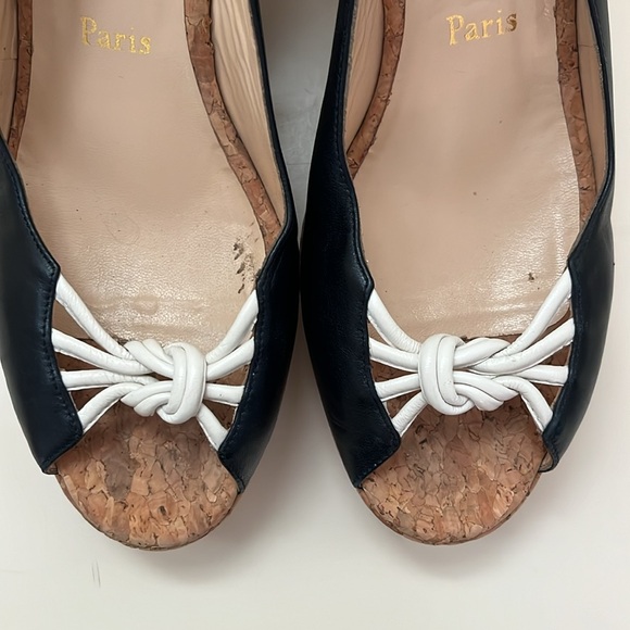 Christian Louboutin Navy Leather Espadrille with White Leather Trim. Size 39.5. - Picture 2 of 12